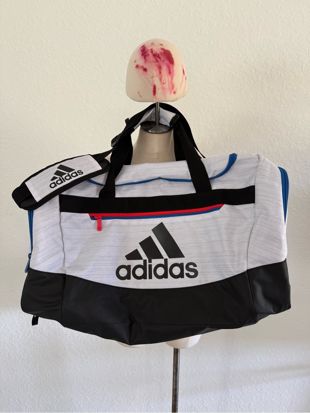 adidas Men's White, Black & Blue Duffel with Red Accent